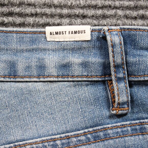 Almost Famous Jeans Women's 3 Blue Super Flare Bell Bottom Distressed Raw Hem - Picture 9 of 11